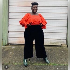 Vintage Black Velvet Wide Leg Pants, Womens 20